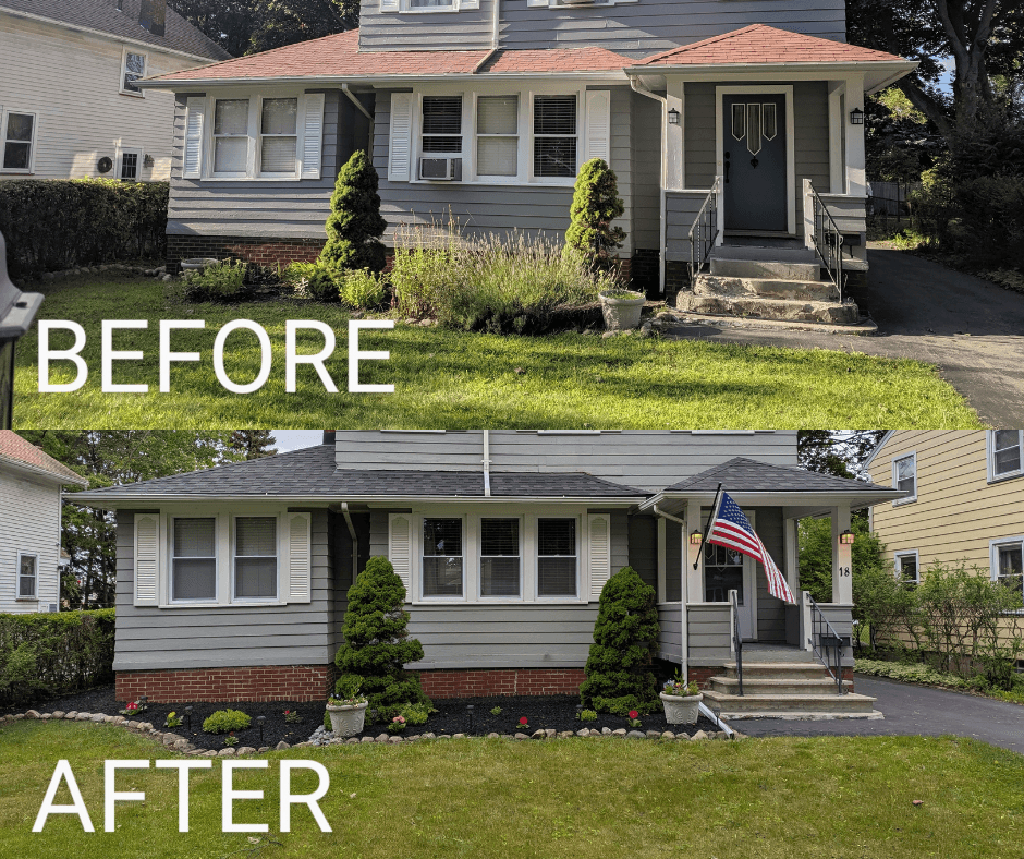 Before and after comparison of garden mulching project in Irondequoit NY