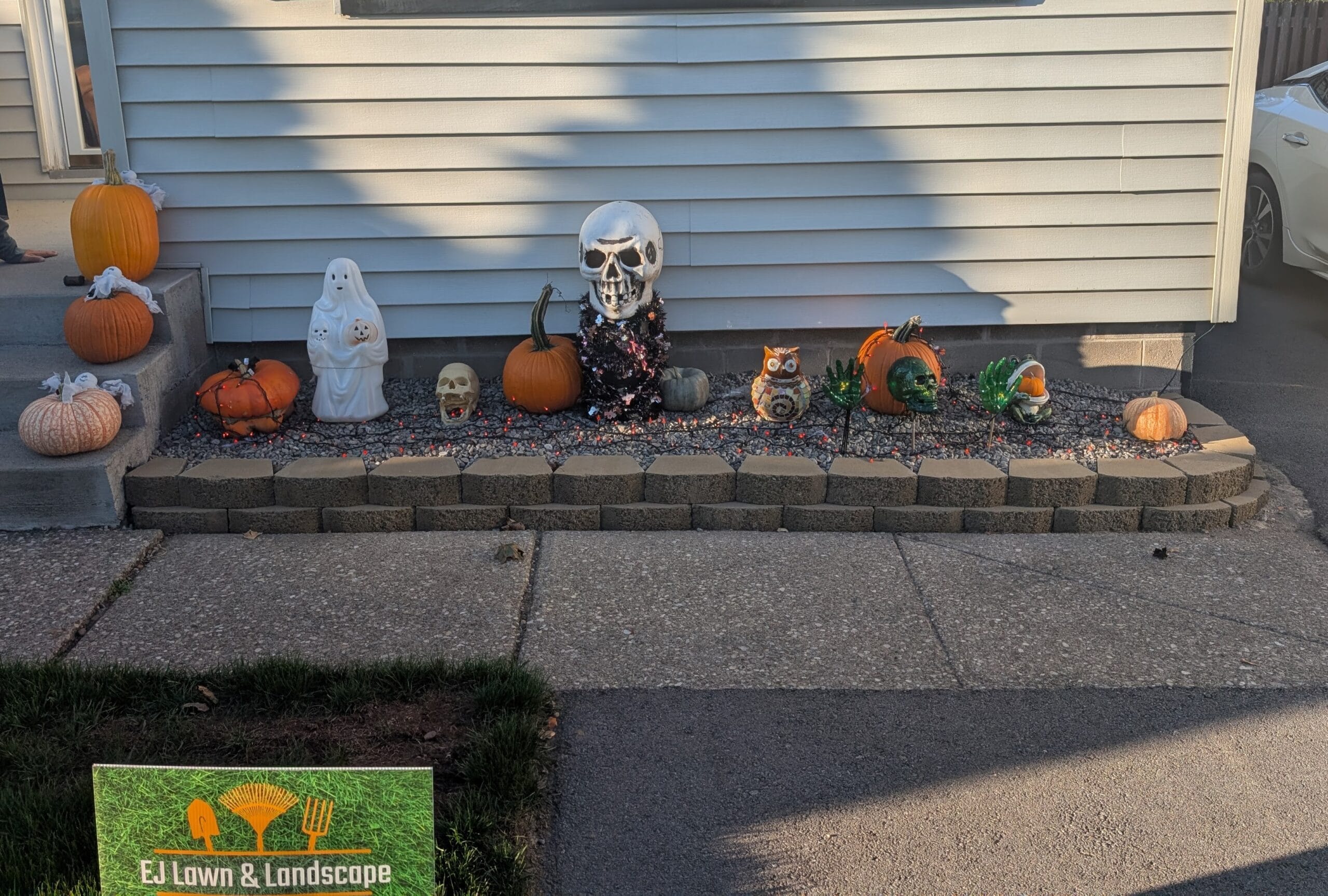 New garden edging with Halloween decorations in Irondequoit NY