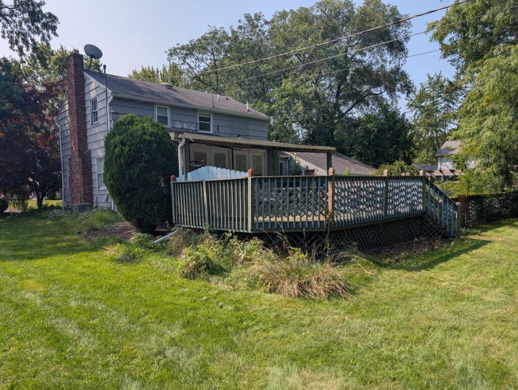 Overgrown garden behind house before removal in Irondequoit NY