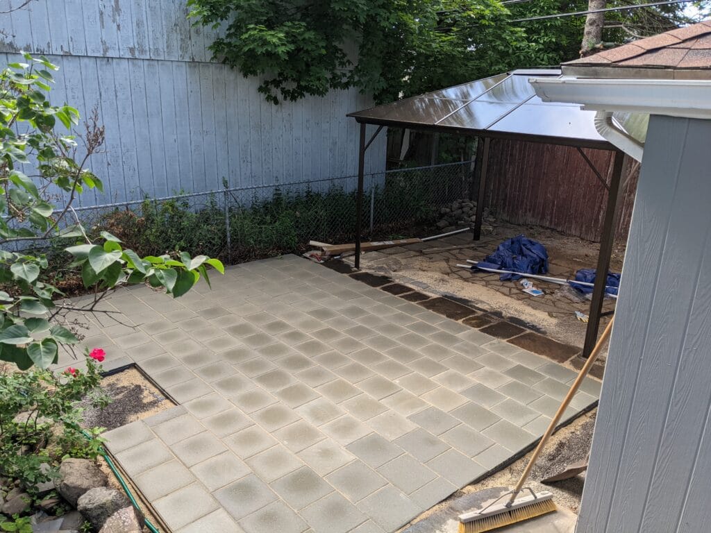 Completed paver patio in Irondequoit over former pond area, level and finished.